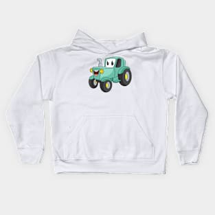 Cute happy green tractor cartoon Kids Hoodie